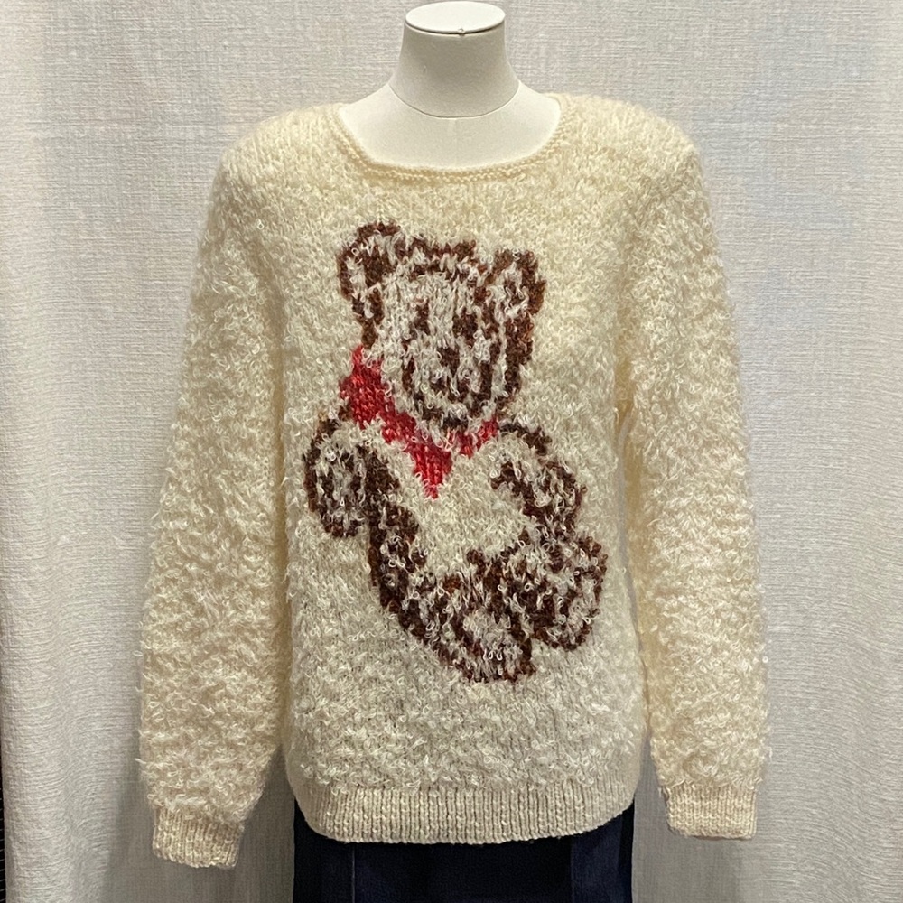 Hand Knit Sweater with Teddy Bear Design